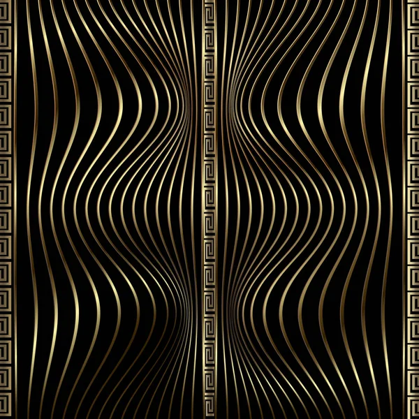 Современные Волны Греческие Векторные Бесшовные Шаблоны Золотые Черные Текстурированные Декоративные — стоковый вектор