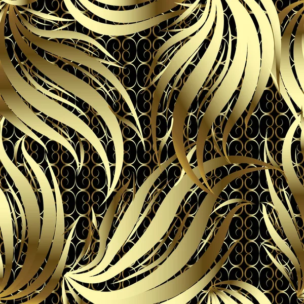 Vintage Gold Floral Vector Seamless Pattern Grid Ornamental Elegance Background — Stock Vector