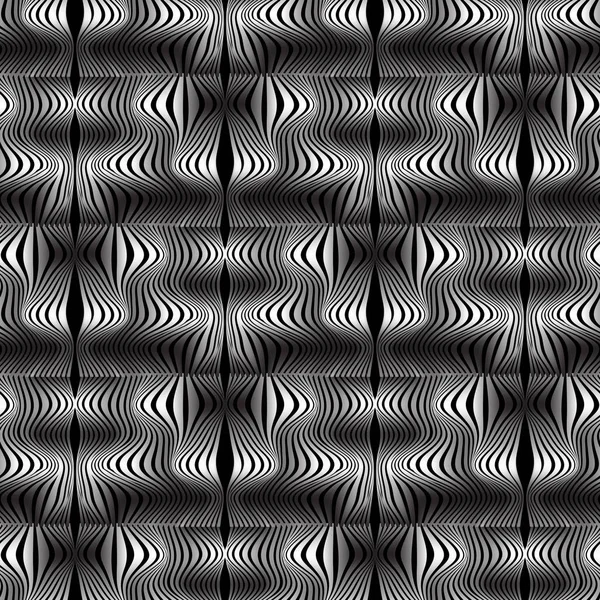 Wellenlinien Optischer Täuschungsvektor Nahtloses Muster Moderne Abstrakte Schwarz Weiße Ornamentale — Stockvektor