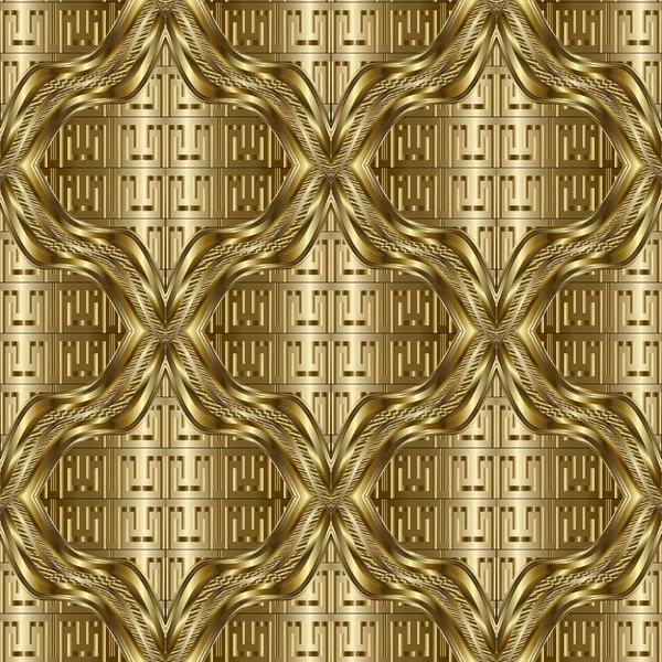 Kunstvolle Gold Texturierte Vektor Nahtlose Muster Griechisch Gemusterter Goldener Hintergrund — Stockvektor