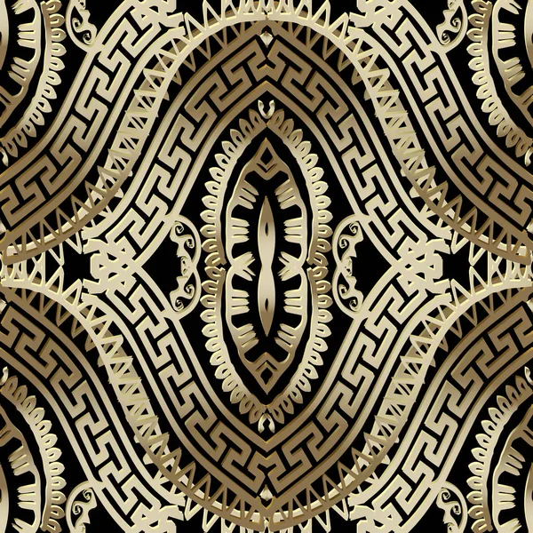 Роскошное Украшенное Золото Греческий Вектор Бесшовный Узор Декоративный Этнический Стиль — стоковый вектор