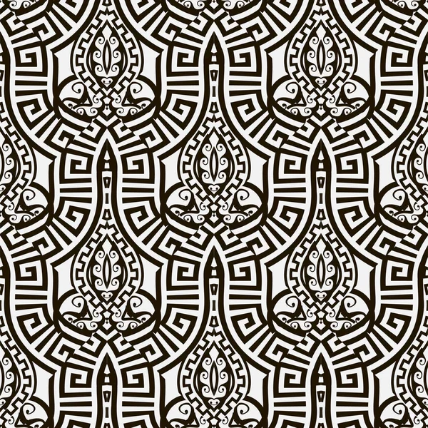 Padrão Sem Emenda Vetor Grego Abstrato Preto Branco Fundo Ornamentado — Vetor de Stock