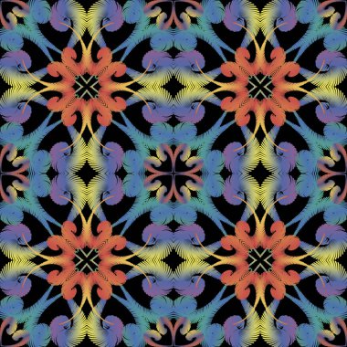 Nakış çiçek renkli vektör seamless modeli. Dokulu dekoratif dekoratif arka plan. Desenli zemin yineleyin. Duvar halısı Girdabı çiçekler, Grunge vintage süsleme. İşlemeli tasarım