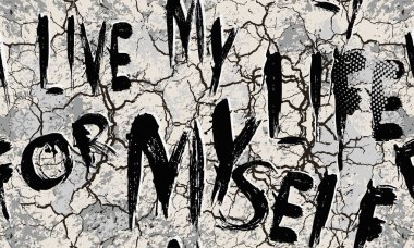 Grunge geometrik vektör seamless modeli kırık. ABC duvar kağıdı. Kentsel çatlaklar kirli arka plan. Modaya uygun bir tasarım dokulu. Eski mektup, noktalı resim. Metin çizim. Hayatımı kendim için yaşıyorum. İfade.