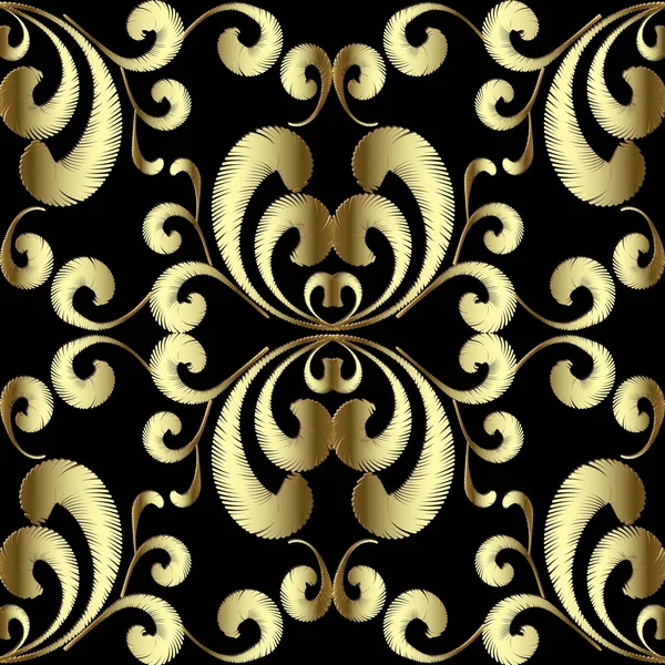 Bordado Oro Paisley Vector Patrón Sin Costuras Fondo Floral Ornamental — Archivo Imágenes Vectoriales