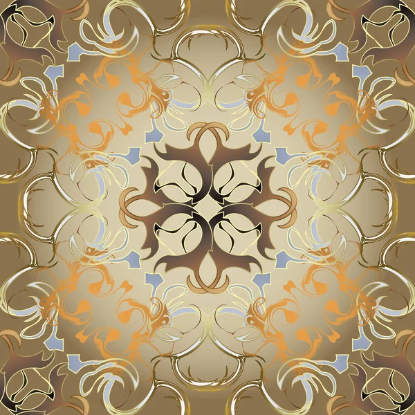 抽象的なアンティーク バロック スタイルのゴールド ベクターのシームレスなパターン ヴィンテージ装飾の華やかなダマスク背景 創造的な繰り返しの花背景 エレガンス面白い飾り デザイン 壁紙用繊維 — ストックベクタ