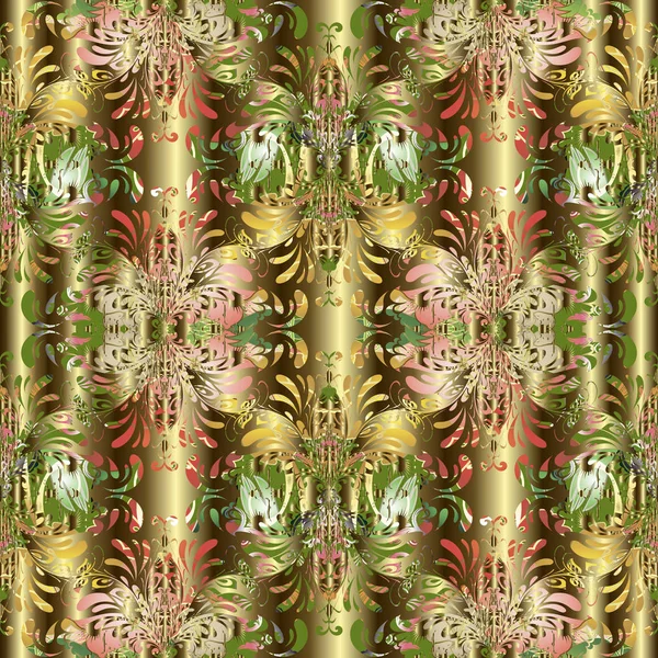 Oro Vector Floral Patrón Sin Costura Fondo Dorado Con Textura — Archivo Imágenes Vectoriales