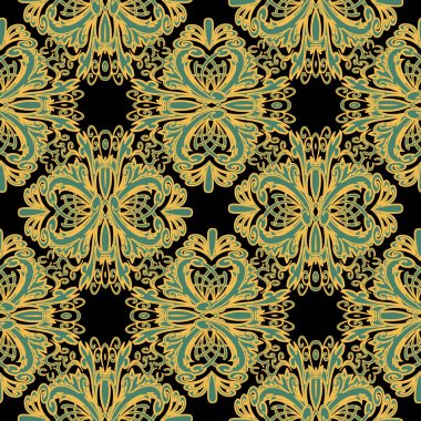 Barok renkli vektör seamless modeli. Geometrik modern dekoratif arka plan. Desenli tekrar zemin. Vintage el çiçek döşeli süsleme çekilmiş. Kumaş, kumaş, parmak izi için dekoratif tasarım