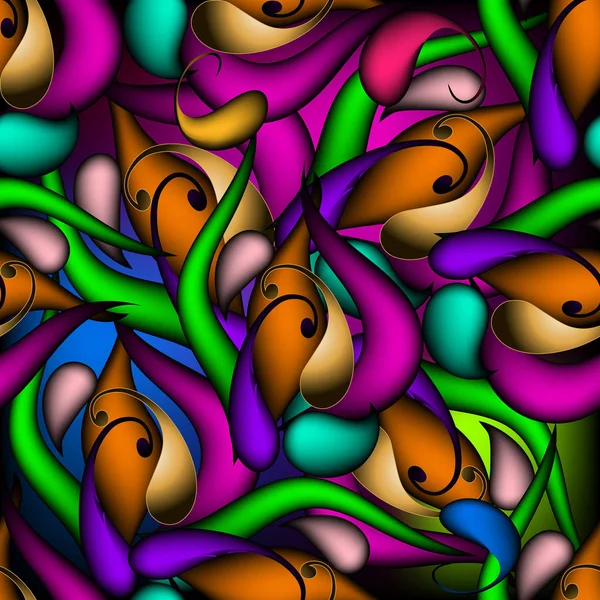 Farbenfrohe Helle Verzierte Paisley Nahtlose Muster Mehrfarbige Abstrakte Ornamentale Leuchtende — Stockvektor