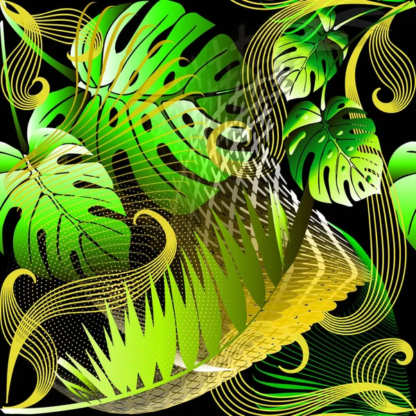 Moderne Abstrakte Grüne Palmblätter Vektor Nahtlose Muster Dekorativen Tropischen Hintergrund — Stockvektor