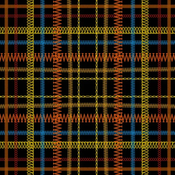 Tartan Embroidery Colorful Vector Seamless Pattern Stitching Striped Textured Plaid — Stock Vector