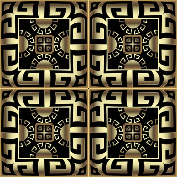 Золотой Клетчатый Орнаментальный Греческий Вектор Бесшовный Узор Украшенные Геометрические Квадраты — стоковый вектор