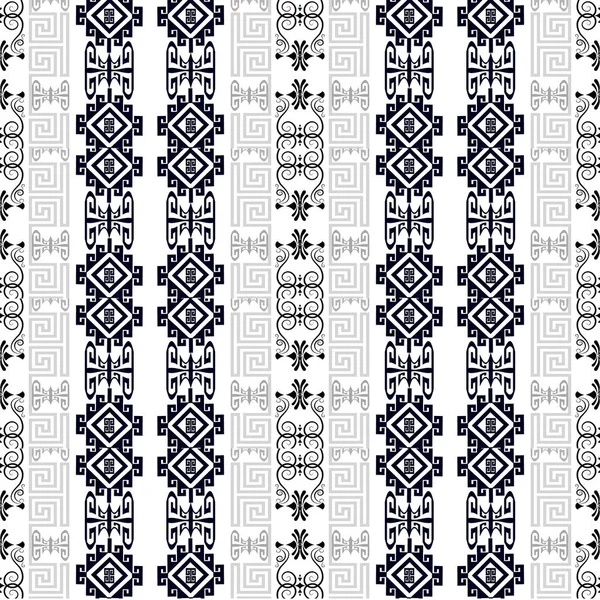 Грецька Квіткові Чорно Білий Векторний Безшовні Межі Малюнка Декоративні Vintage — стоковий вектор