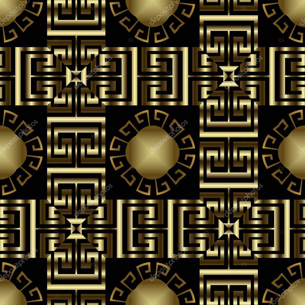 Modern checkered ornate greek vector seamless pattern. Ornamental tendy  geometric background. Beautiful repeat abstract backdrop. Greek key meander mandalas, shapes, stripes. Vintage rich ornament.