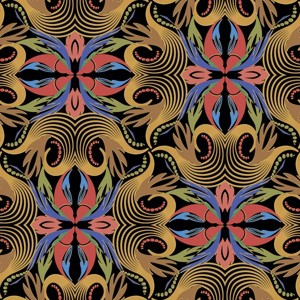 Floral Vintage Colorido Paisley Vector Patrón Sin Costuras Fondo Brillante — Vector de stock