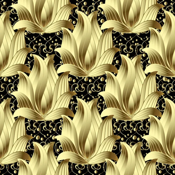 Oro Vintage Vector Floral Patrón Sin Costuras Fondo Superficie Modelado — Archivo Imágenes Vectoriales