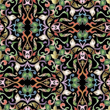 Barok renkli çiçek vektör seamless modeli. Damasko süs antika arka plan. Dekoratif parlak zemin yineleyin. Antika güzelleşmek barogue süsleme Victoria tarzı içinde. Elegance süslü tasarım
