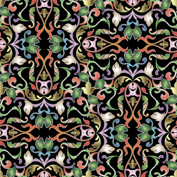 Baroque Vecteur Floral Coloré Motif Sans Couture Damas Décor Vintage — Image vectorielle