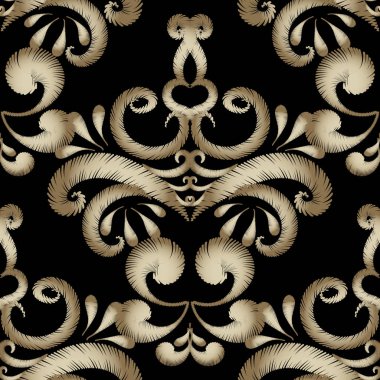 Nakış çiçek altın vektör seamless modeli. Şam Paisley çiçek grunge tarzı. Dekoratif Barok GOBLEN süsleme. İşlemeli çiçekler, yapraklar, kıvrımlar, satırları. Süslü dikiş dokulu tasarım