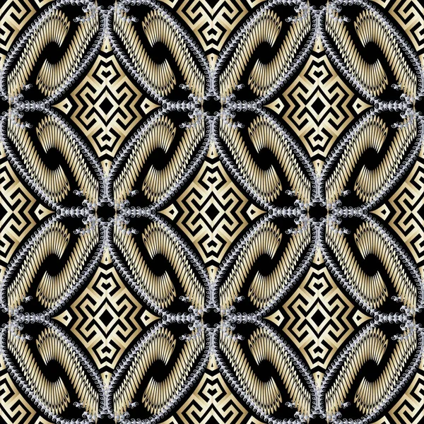 Arabian Style Ornamental Gold Silver Greek Vector Seamless Pattern Ornate — Stock Vector