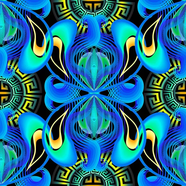 Moderno Colorido Vector Griego Patrón Sin Costura Fondo Floral Abstracto — Vector de stock