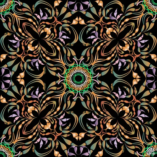 Ornamental Colorido Hermoso Patrón Floral Griego Mandalas Sin Costuras Vector — Archivo Imágenes Vectoriales