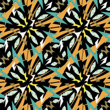 Aztek stil kabile etnik geometrik vektör seamless modeli. Siyah arka plan üzerine süs zikzak tasarım. Desenli zemin yineleyin. Kumaş deseni. Kabile Geometri şekilleri, zig zag, satırları.