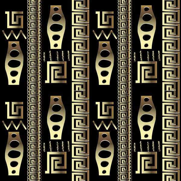 Древний Племенной Этнический Стиль Украшают Золото Греческий Бесшовный Рисунок Полосатые — стоковый вектор