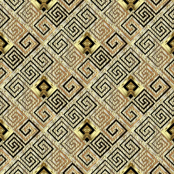 Textured Gold Geometric Greek Vector Seamless Pattern Modern Ornamental Waffle — Stock Vector