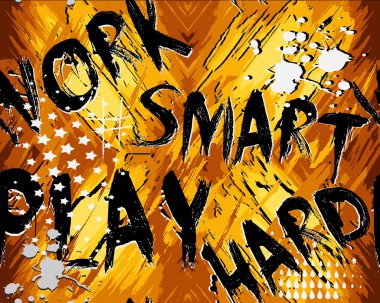 Zeki oyun zor iş. Soyut grunge kesintisiz metin örüntüsünün. Vektör mesaj. İfade. Kirli çizgili parlak arka plan. Metin çizim. Yıldız, sprey, damla, harfler ile renkli modern dizayn dokulu