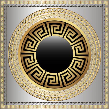 Greek key meanders round 3d mandala pattern. Ornamental grecian style greece square frame background. Modern geometric abstract ornate background. Repeat ancient decorative ornament. Modern design clipart