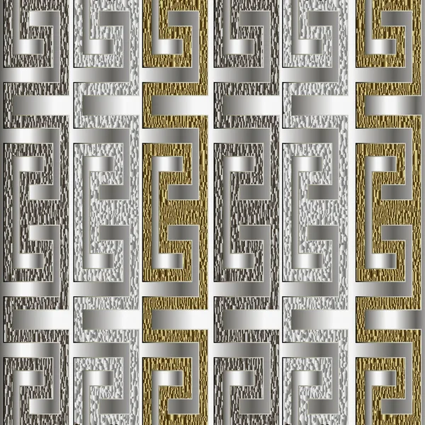 Grunge Gestreiftes Gold Silber Griechisches Vektor Nahtloses Muster Geometrischer Moderner — Stockvektor