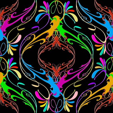 Renkli soyut vintage çiçek seamless modeli. Süs vektör Damask arka plan. El etnik stil süsleme desenli çiçekler, yapraklar, kıvrımlar, eğriler ile çekilmiş. Çizgili sanat oyma zarafet Tema