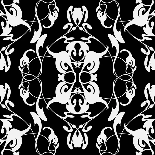 ヴィンテージの美しいシームレス パターン バロック様式の装飾的な背景 ベクトルの手には 白黒の飾りが描かれました 葉を抽象化します ライン アートの黒と白の幾何学模様デザイン 繰り返しの花背景 — ストックベクタ