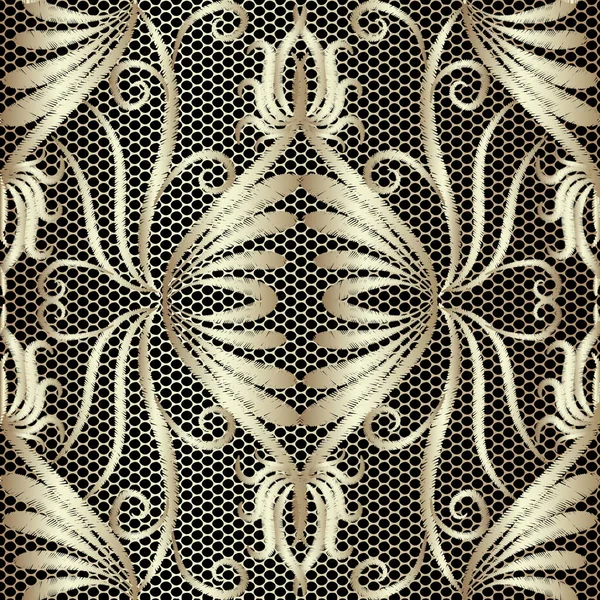 Dentelle Texturée Motif Floral Vintage Broderie Sans Couture Tapisserie Vectorielle — Image vectorielle