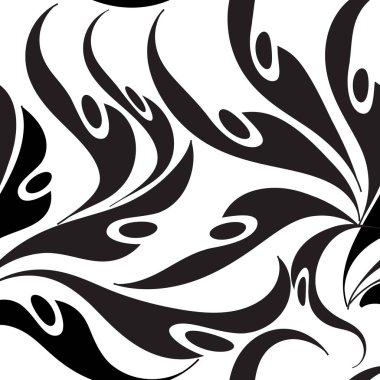 Siyah ve beyaz çiçek seamless modeli. Vektör süs antika arka plan. Güzel tekrar zemin. Modern dekoratif etnik tarzı el soyut çiçek, dalga şekilleri, daireler ile çizilmiş süsleme