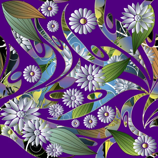 Farbenfrohe Florale Kamille Nahtloses Muster Vektor Ornamentalen Vintage Hintergrund Schöne — Stockvektor