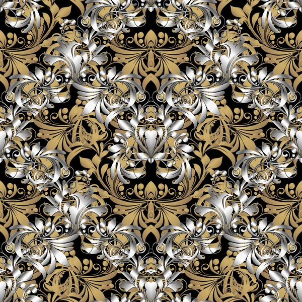 Floral Adornado Oro Barroco Vector Patrón Sin Costuras Antiguo Estilo — Vector de stock