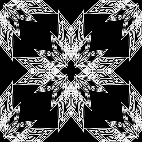 Ornamental Negro Blanco Vector Griego Patrón Sin Costuras Fondo Geométrico — Archivo Imágenes Vectoriales