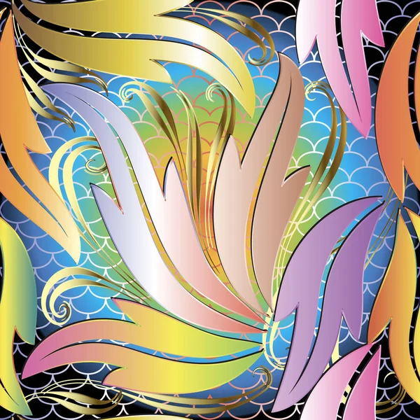 Цветные Листья Барокко Векторный Бесшовный Узор Элегантный Декоративный Кружевной Фон — стоковый вектор