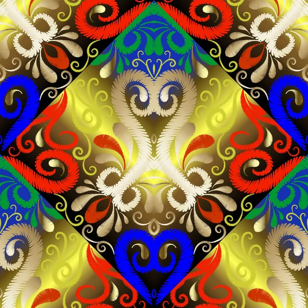 Kunstvolle Stickerei Florales Paisley Vektor Nahtloses Muster Ethnischen Stil Grunge — Stockvektor