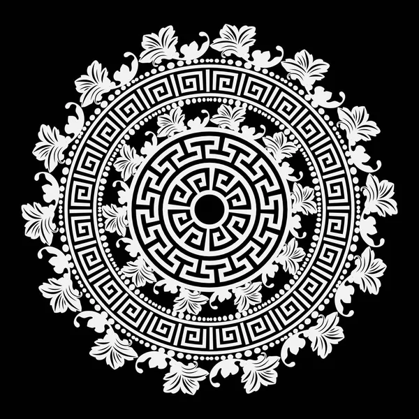 Czarno Białe Okrągłe Kwiatowy Grecki Wektor Wzór Mandali Starożytne Ozdobnych — Wektor stockowy