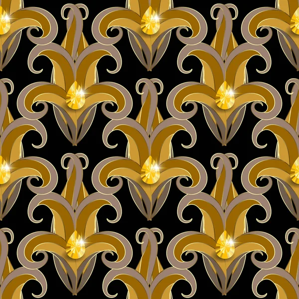 ヴィンテージジュエリー ダマスク のシームレス パターンです 華やかなアンティーク スタイルの宝石の背景 手には ジュエリー宝石ペーズリー唐草花が描かれました 豪華なデザイン エレガンス — ストックベクタ