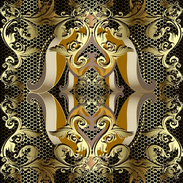Gold Baroque Luxury Vector Seamless Pattern Lace Elegance Textured Background — Stock Vector