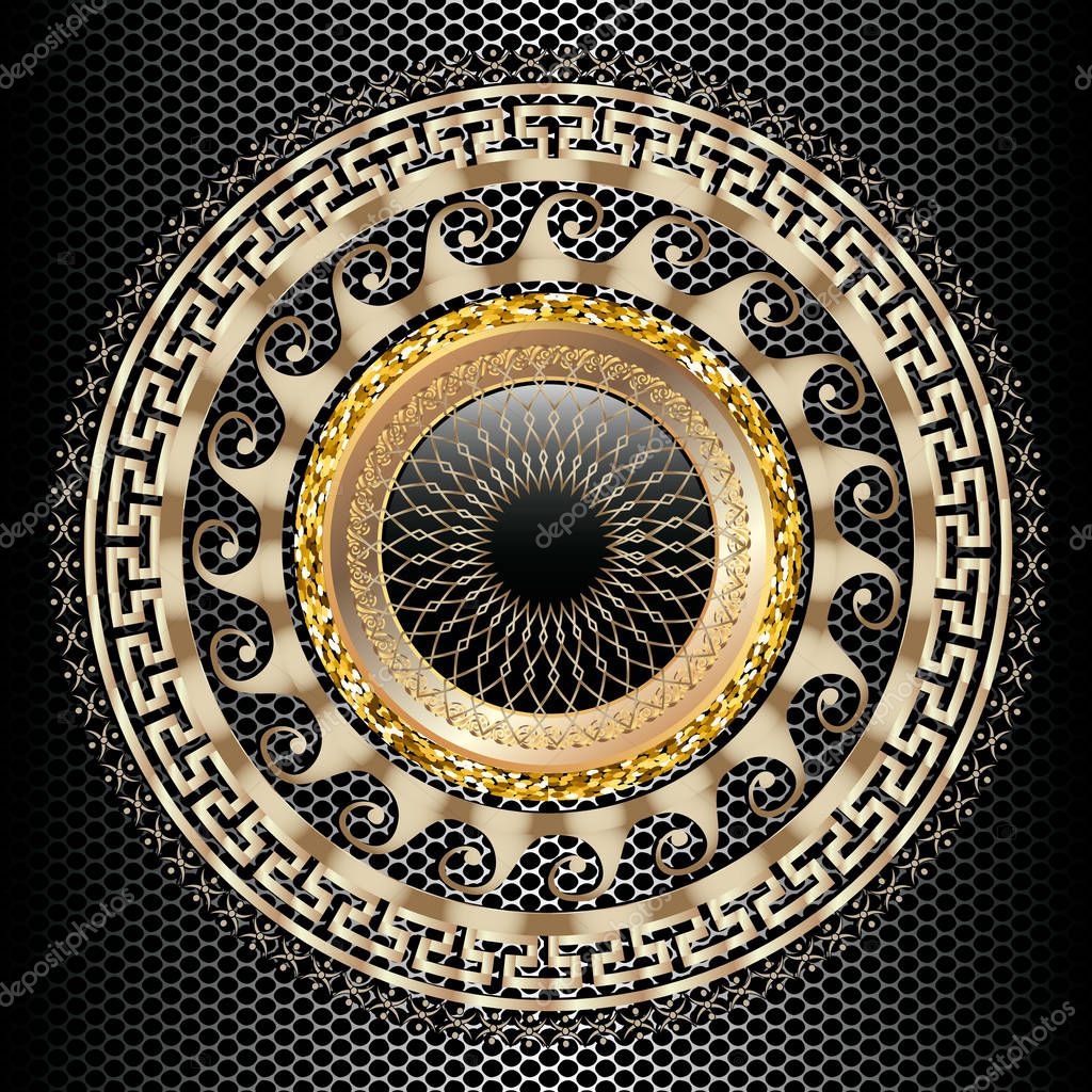 Greek key meander round 3d mandala pattern. Ornamental grecian style greece circle frame background. Modern geometric abstract grid background. Ancient decorative ornament. Modern elegance 3d design