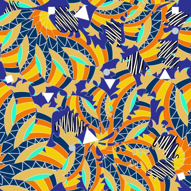 Çizgili renkli etnik vektör seamless modeli. Doodle elle çizilmiş süsleme. Zikzak çizgiler, geometrik şekiller, kare, daire, rhombus, çizgili. Süs kabile parlak arka plan. Soyut Tasarım