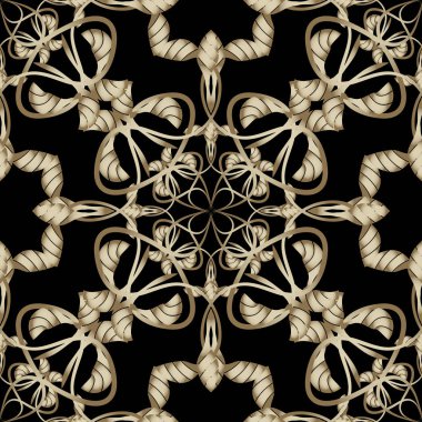 Soyut altın arabesk Paisley vektör seamless modeli. Çiçek süs antika arka plan. Etnik tarzı tekrar zemin. El desenli tasarım çekilmiş. Süsleme desenli çiçekler ile güzelleşmek