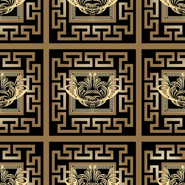 Griechisches Gold Kariertes Ornamentales Vektor Nahtloses Muster Geometrisch Gemusterten Antiken — Stockvektor