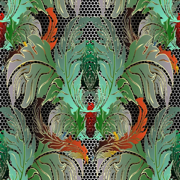 Baroque Ornemental Floral Vecteur Coloré Motif Sans Couture Damas Fond — Image vectorielle