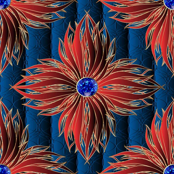 Fleurs Rouges Vecteur Bijoux Motif Sans Couture Fond Floral Décoratif — Image vectorielle